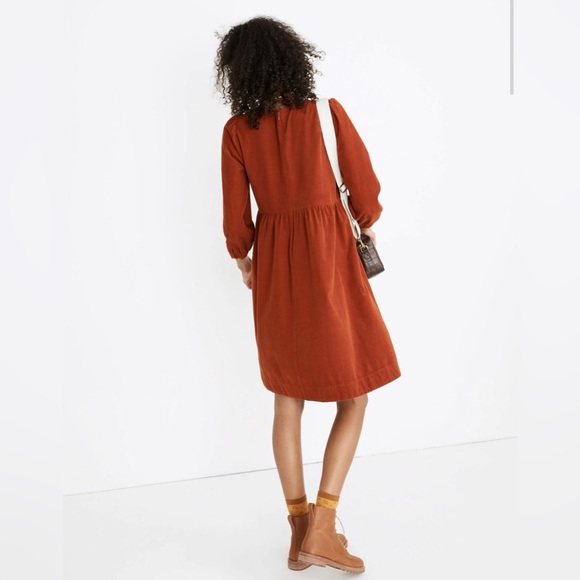 Madewell // Corduroy Puff-Sleeve Mini Dress in Faded Rust - Picture 3 of 9